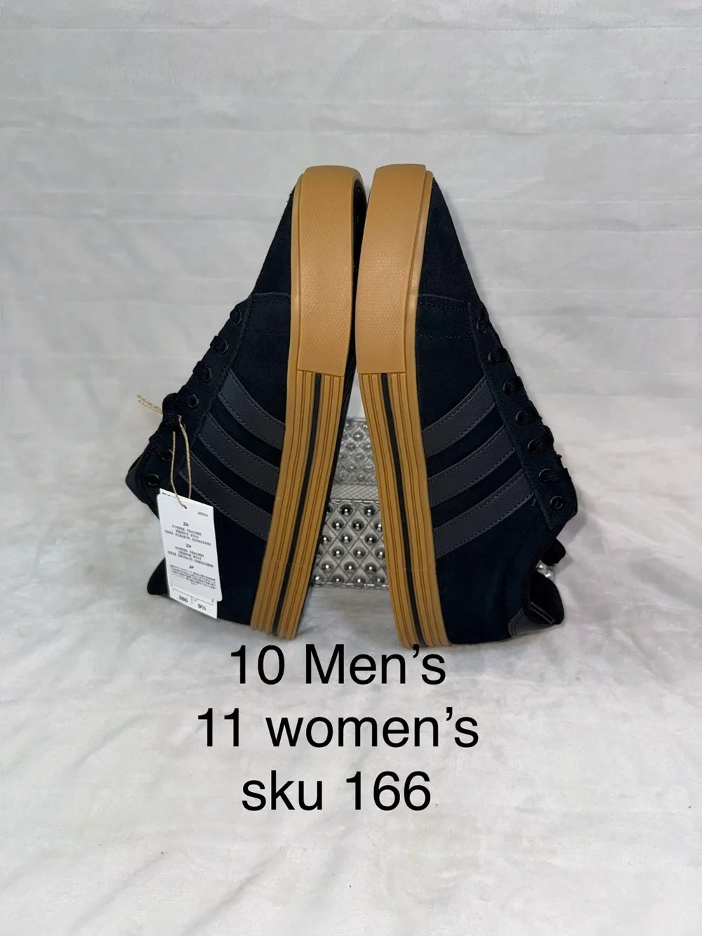 NIB Adidas Black Canvas Men's 10, women’s 11 Sneakers with Gum Sole